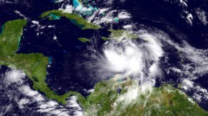 Midday Friday satellite imagery of Tropical Storm Isaac